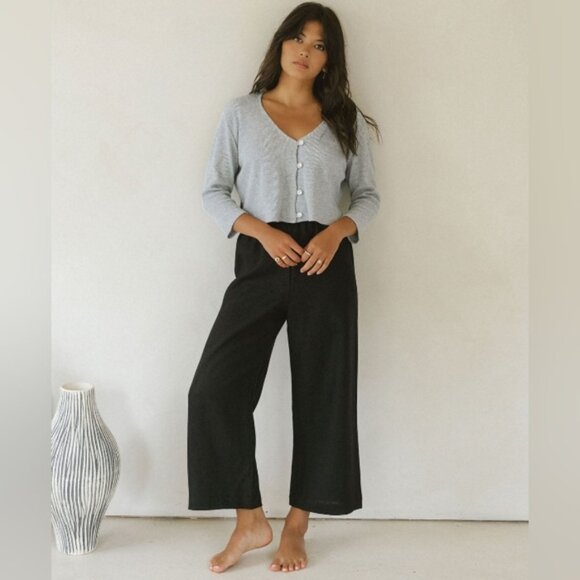 COS Black Stretch Cotton Poplin Wide Leg Pants - Picture 2 of 7